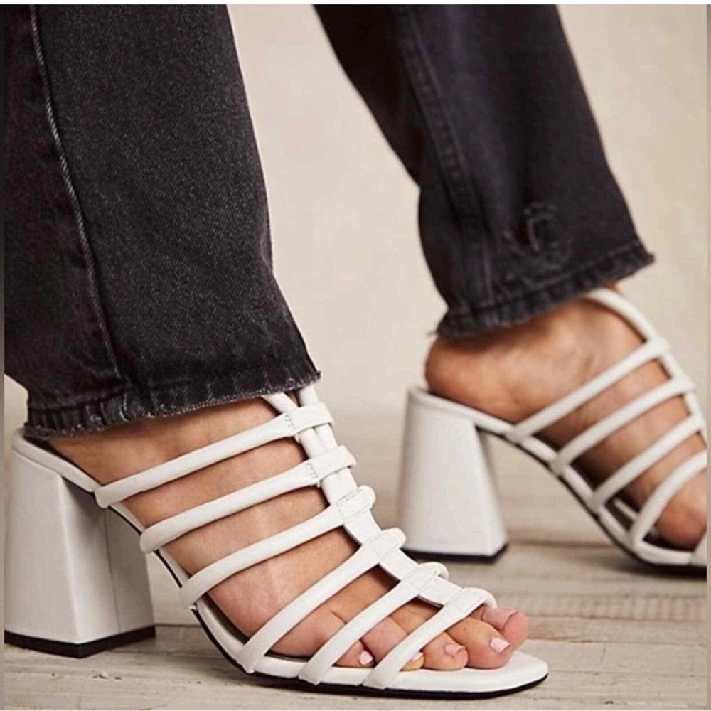 Free People White Strappy block Heels Collection Colette Cinched sandal 8